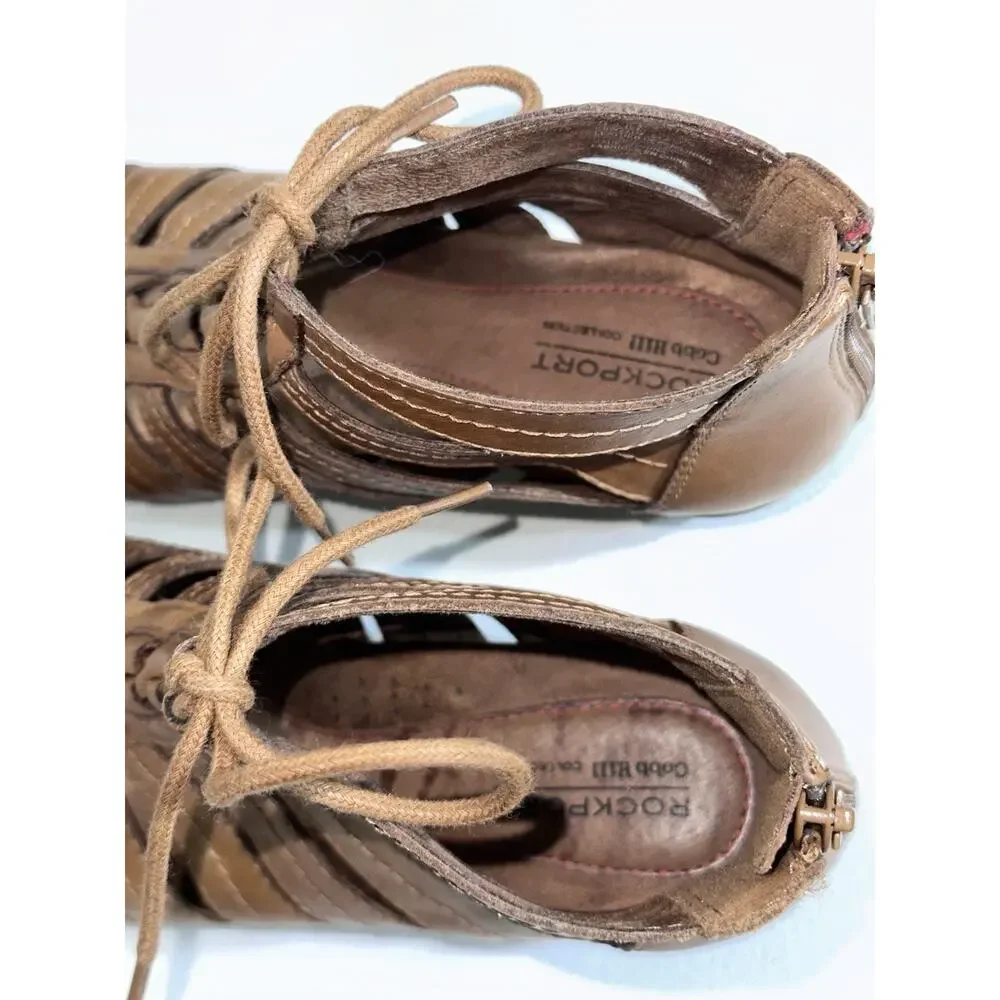 Rockport Cobb Hill “Gabby” Tan Brown Nubuck Leather Gladiator Sandals 8.5